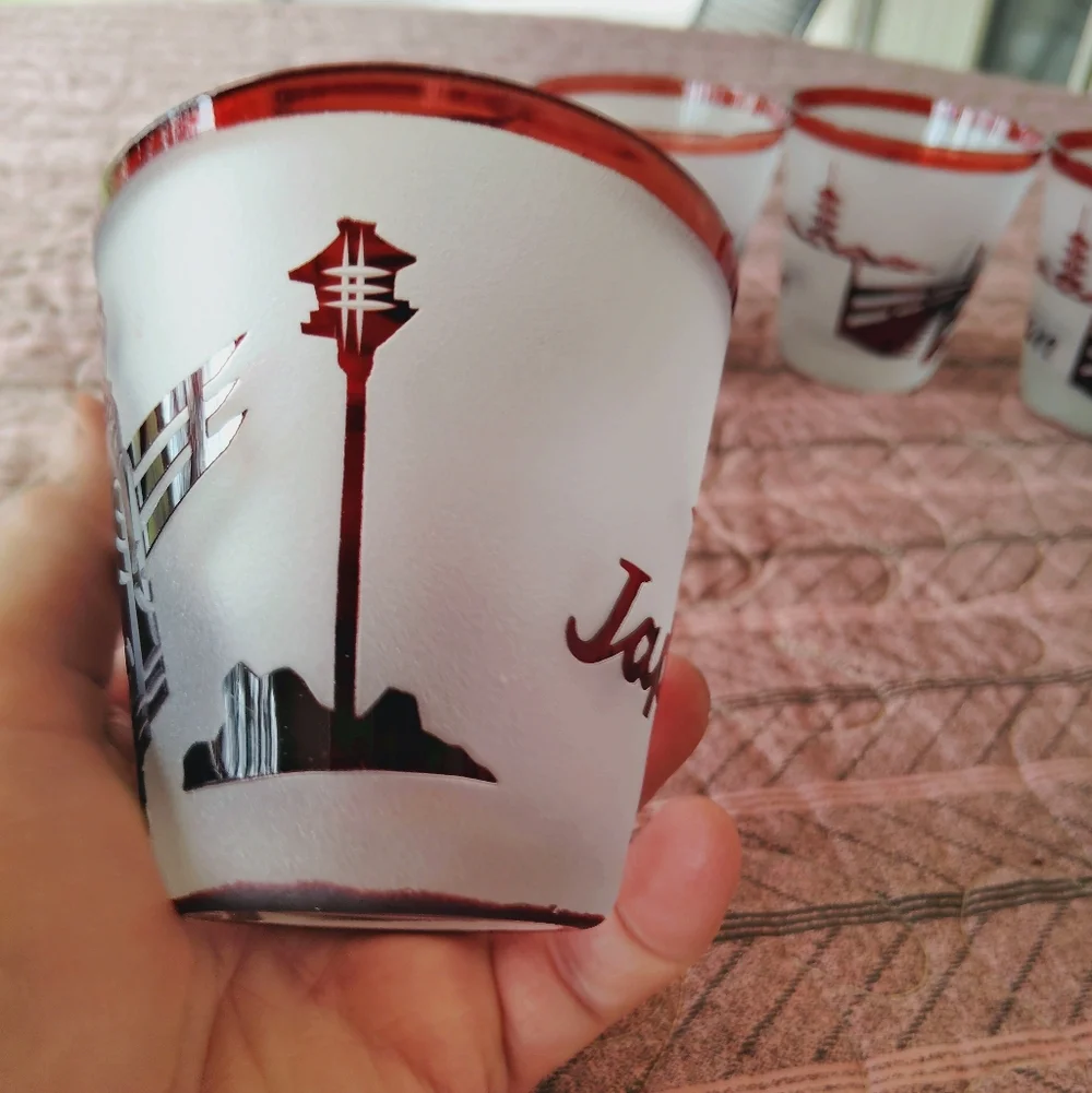 6 Noritake Frosted Ruby Red Old Fashioned Drinking Glasses Barware Japan Bar